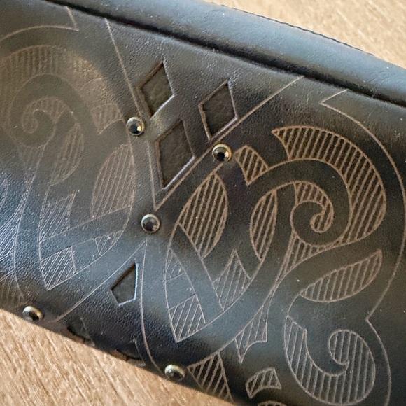 Cole Haan Small Black Leather Makeup Bag with Embossed Design - Picture 3 of 6